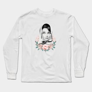 Audrey Hepburn T-Shirt Sticker Flowers Illustration Hoodie Notebook T-Shirt Long Sleeve T-Shirt